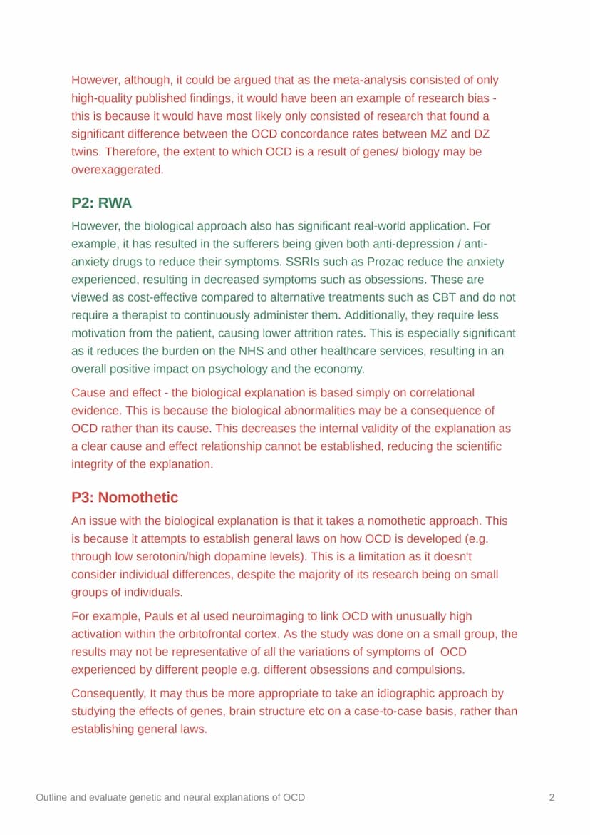 
<p>The biological explanation of OCD suggests that an individual's genes, neurotransmitters, and brain structure can contribute to the deve