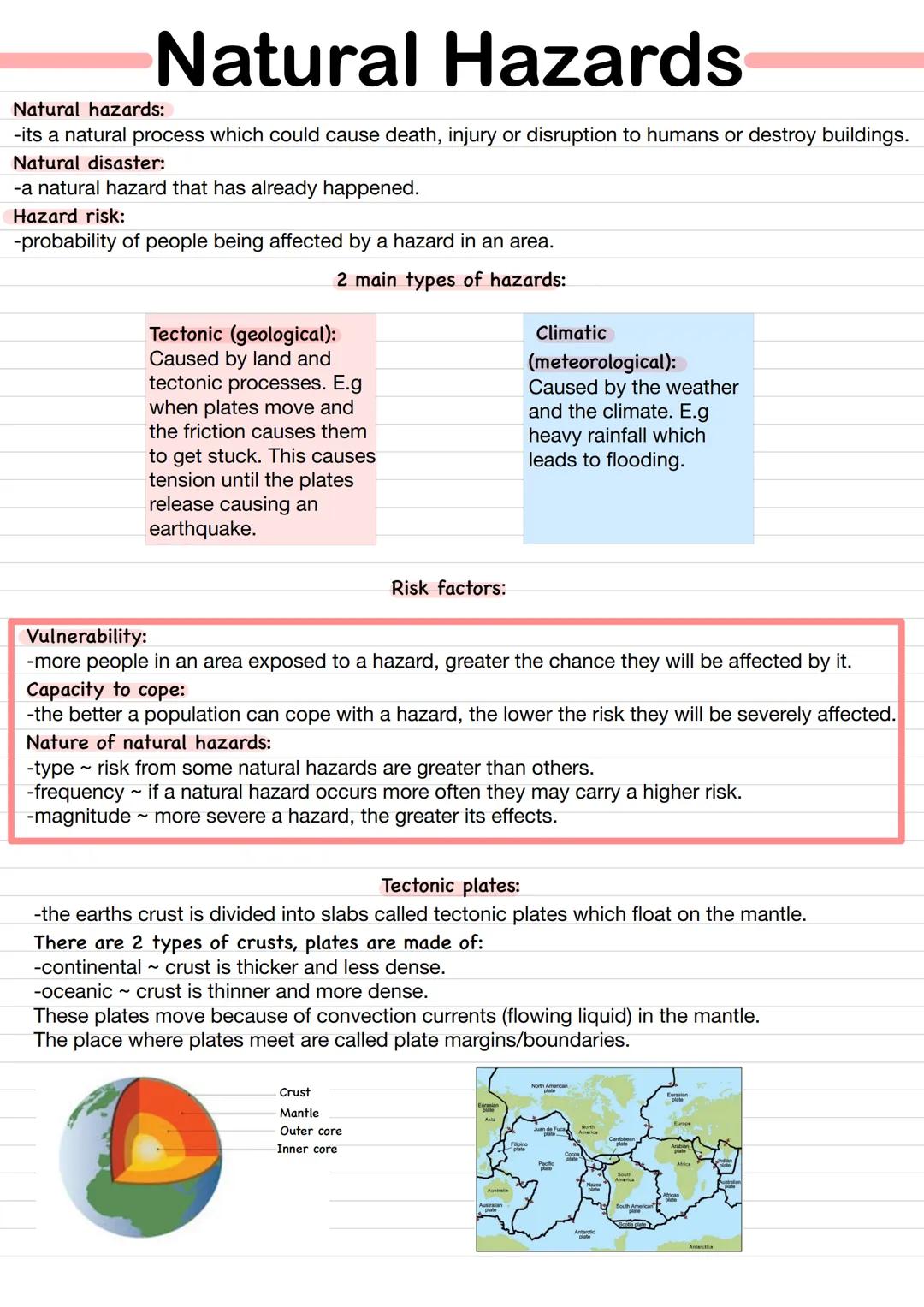 # Natural Hazards

Natural hazards:
-its a natural process which could cause death, injury or disruption to humans or destroy buildings.

Na