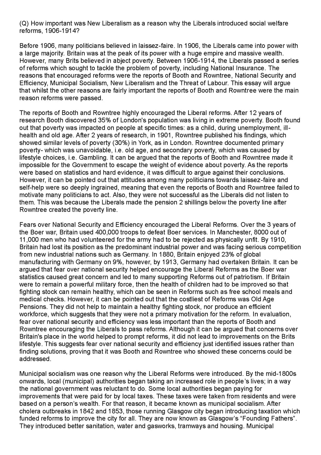 Reasons the Liberal Reforms were introduced essay 