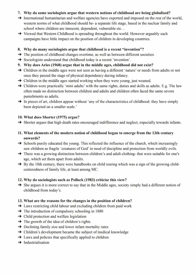 Families and households - Childhood
pgs 179-186
1. What is meant by the idea that childhood is a social construct?
→ Some sociologists see c