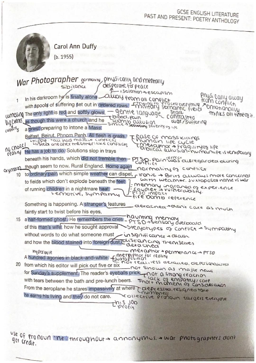 
<h2 id="introduction">Introduction</h2>
<p>The poem "War Photographer" by Carol Ann Duffy is featured in the GCSE English Literature Power 