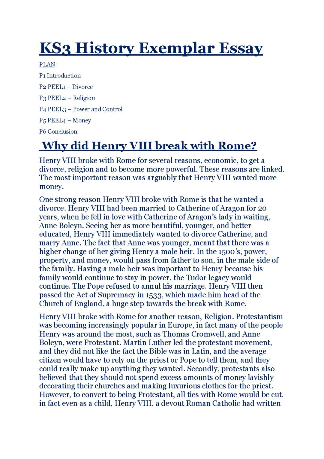 3 Reasons Why Henry VIII Broke with Rome - Essay for KS3