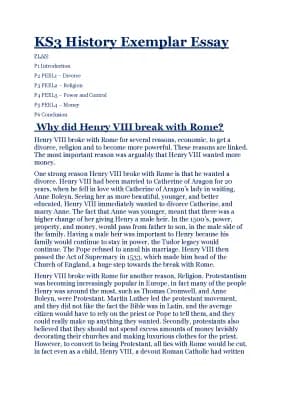 Know Why Did Henry VIII break with Rome Exemplar Essay for KS3 thumbnail