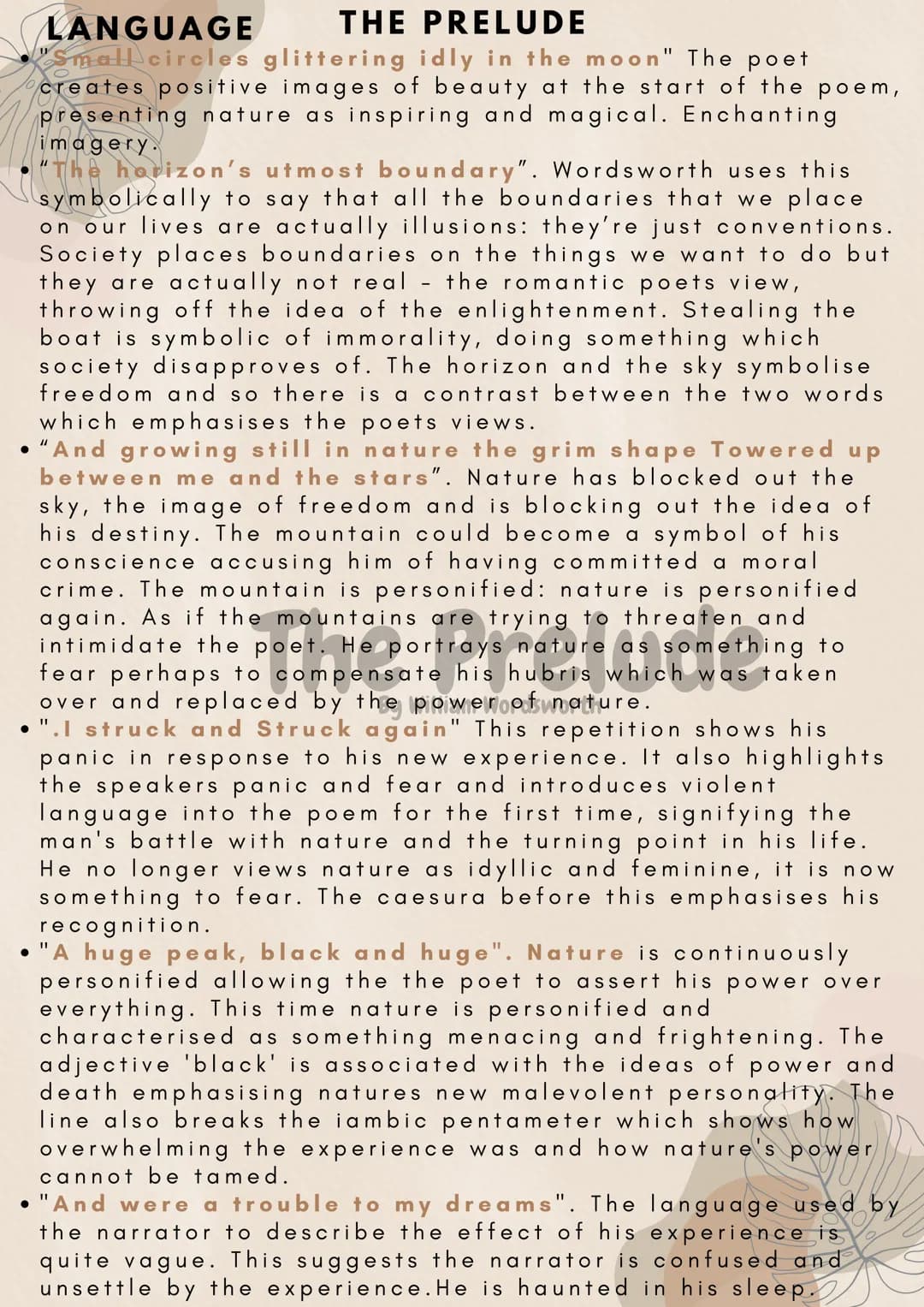 SUMMARY
THE PRELUDE
The Prelude is an autobiographical and a first-person
account of experiences in William Wordsworth's own life. The
full 