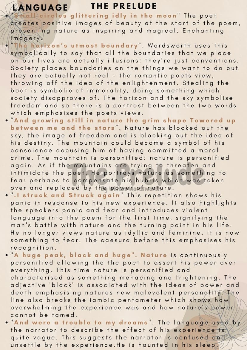 SUMMARY
THE PRELUDE
The Prelude is an autobiographical and a first-person
account of experiences in William Wordsworth's own life. The
full 