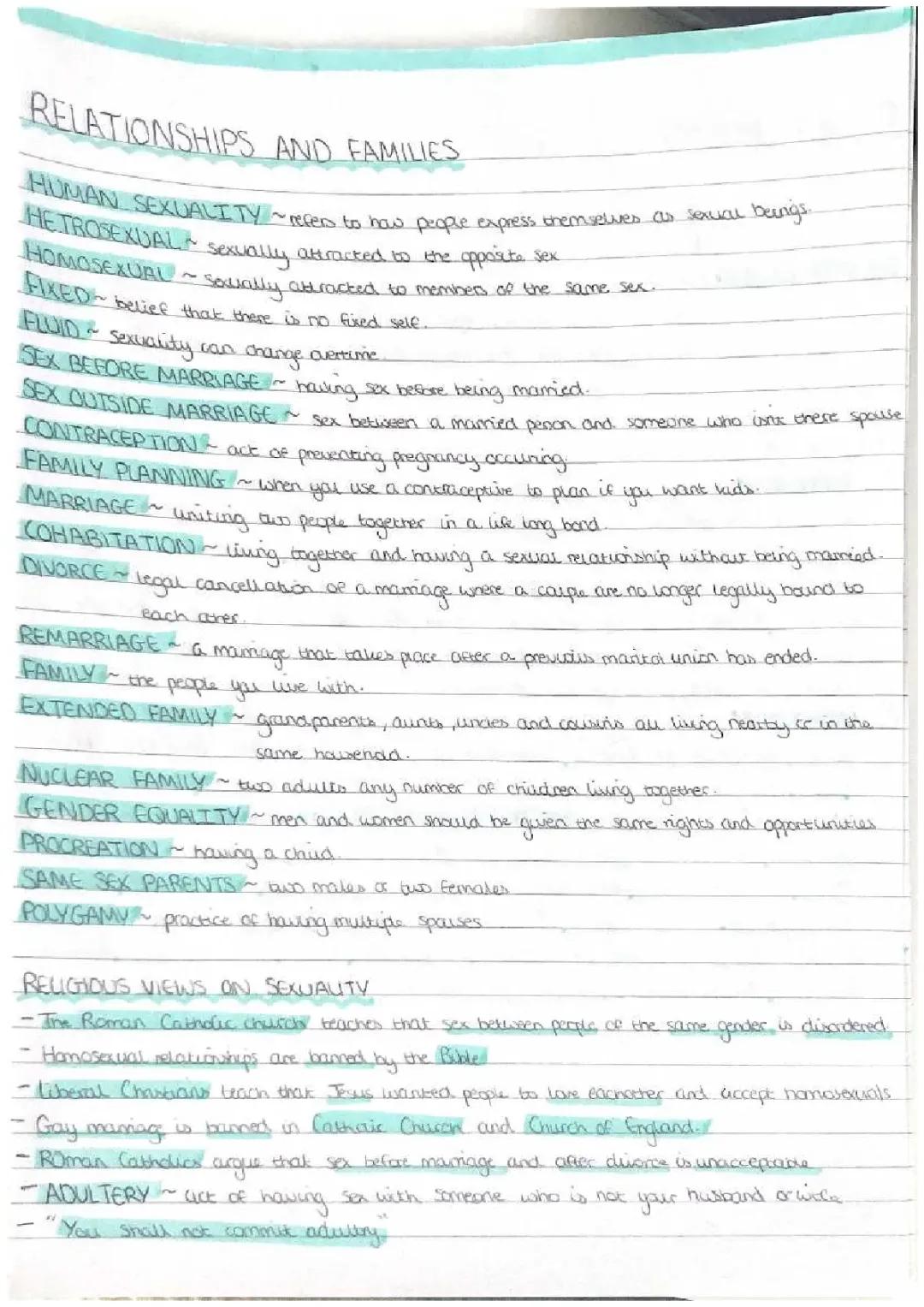 RELIGIOUS STUDIES- RELATIONSHIPS AND FAMILIES (paper 2)