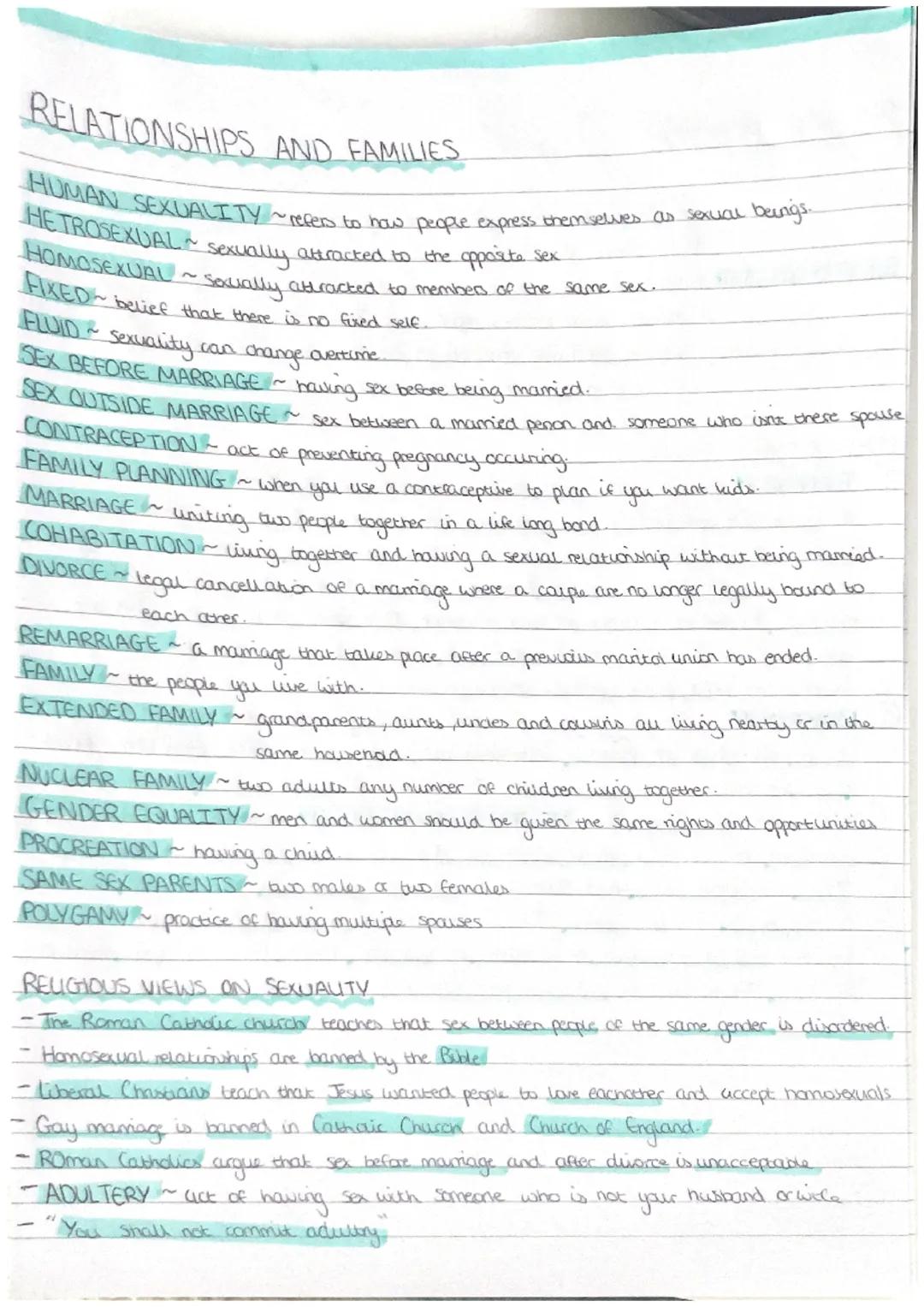 RELATIONSHIPS AND FAMILIES
HUMAN SEXUALITY ~refers to how people express themselves as sexuall beings.
HE TROSEXUAL ~ sexually attracted to 