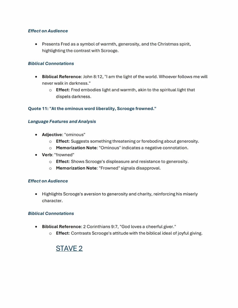 Quote 1: "Marley was dead: to begin with." FROM HERE to quote 11 is all from stave 1
Language Features and Analysis
•
•
•
Declarative Senten