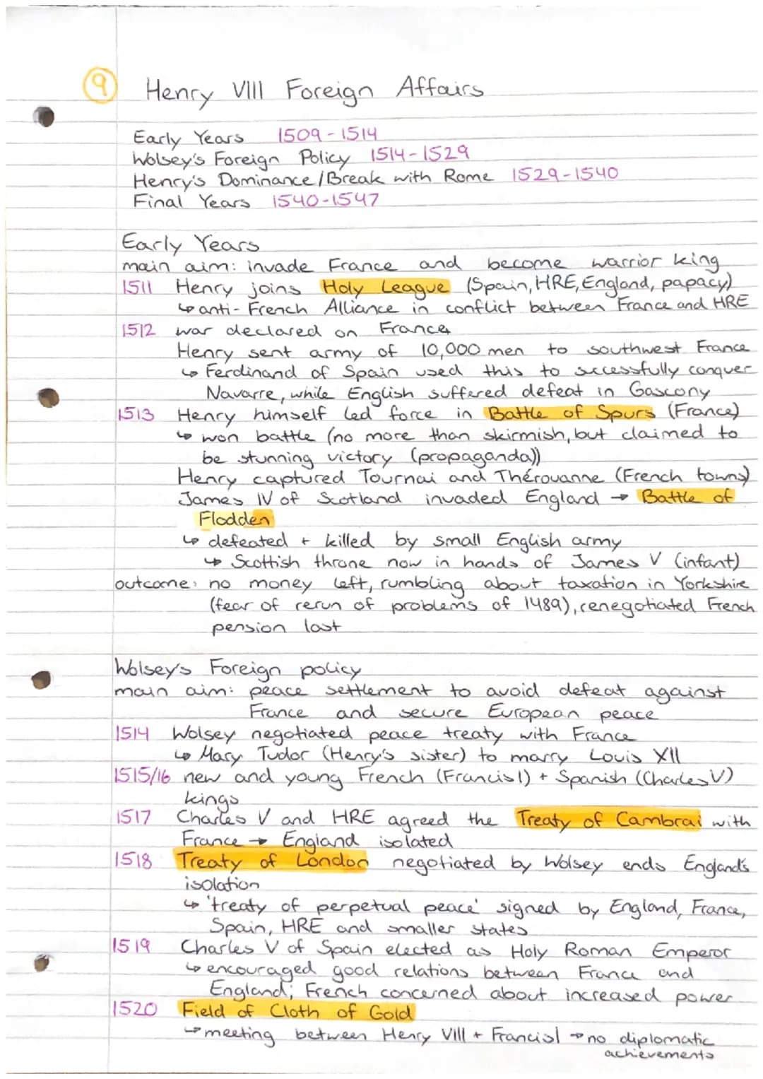 (9) Henry VIII Foreign Affairs
Early Years
1509-1514
Wolsey's Foreign Policy 1514-1529
Henry's Dominance / Break with Rome 1529-1540
Final Y