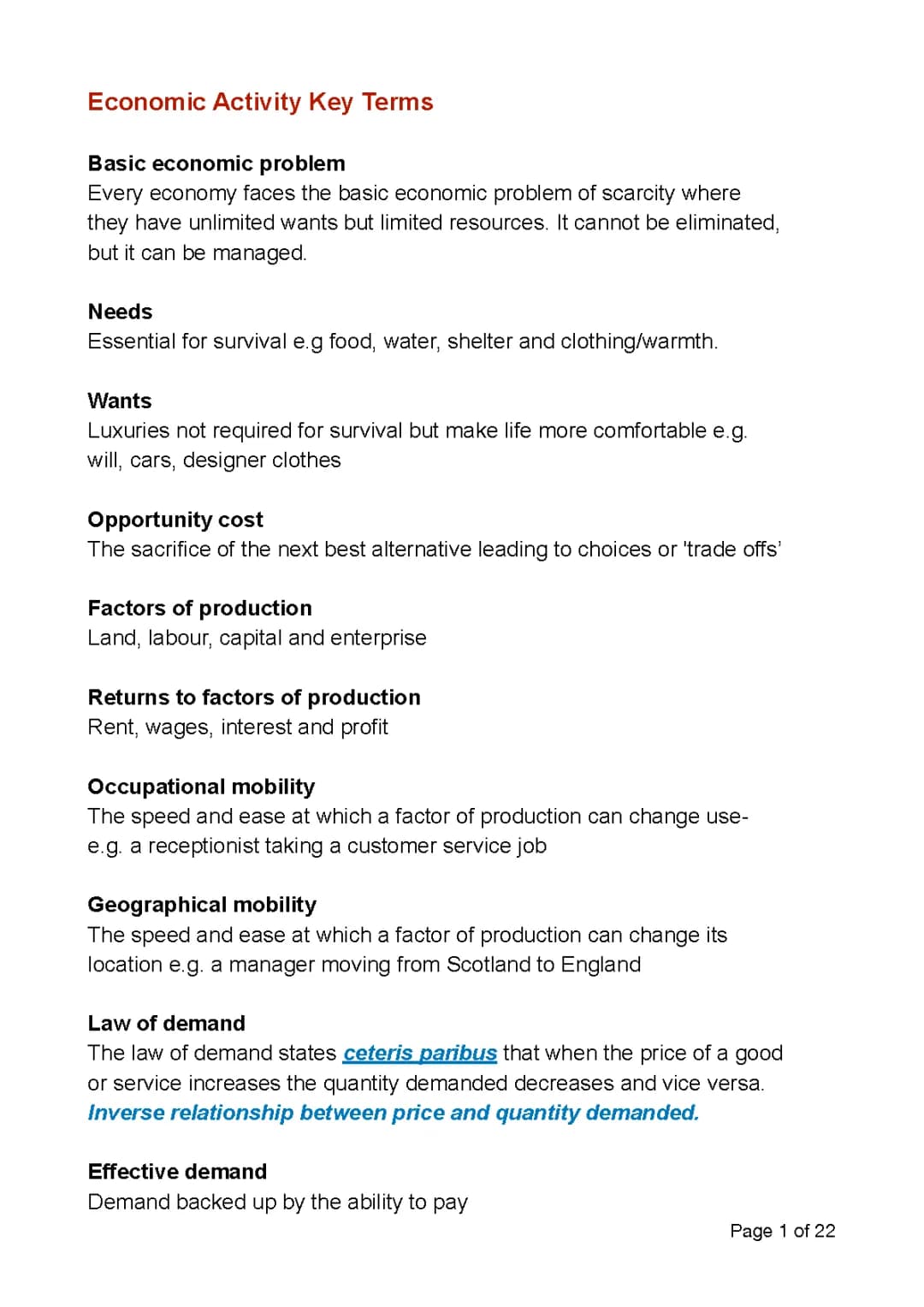Economics National 5 All Terms+Definitions
