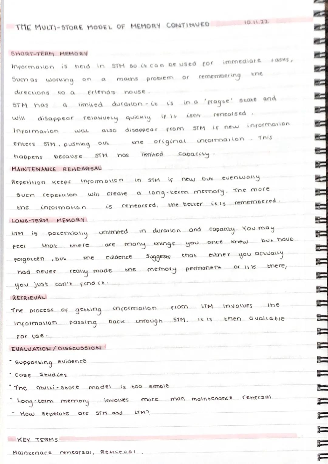 # THE MULTI-STORE MODEL OF MEMORY

A model of memory provides us with what is essentially
an analogy of now memory works. Describing memory
