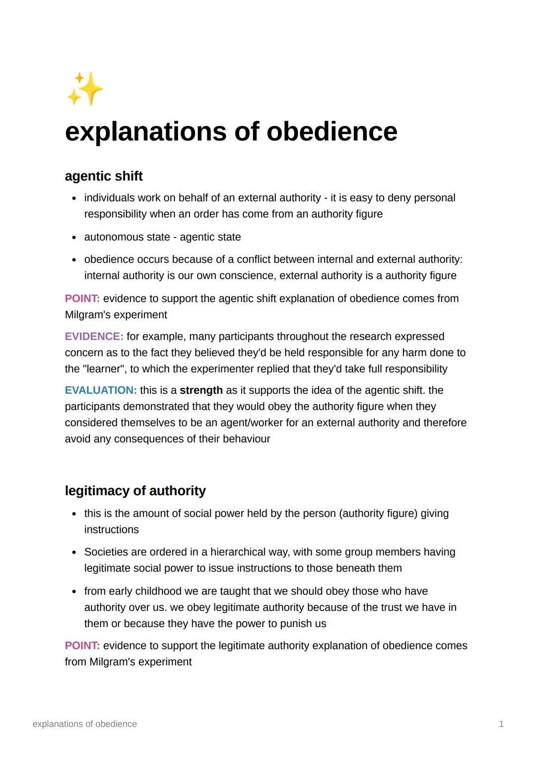 2
explanations of obedience
agentic shift
• individuals work on behalf of an external authority - it is easy to deny personal
responsibility