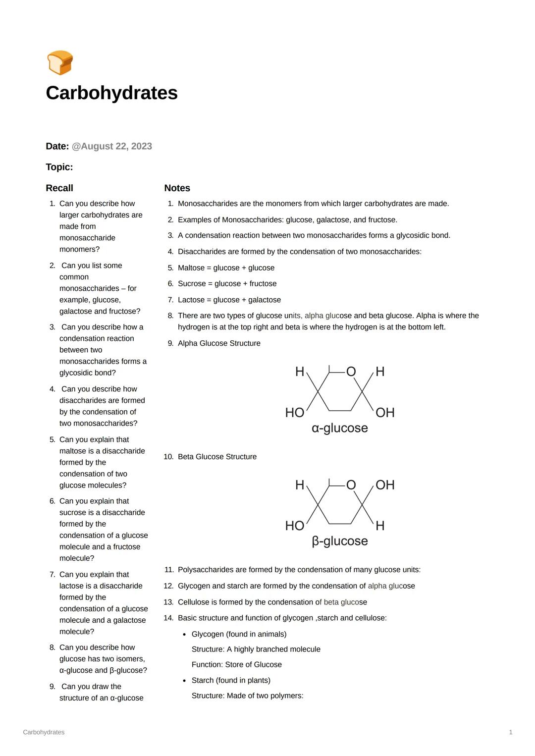 Carbohydrates: AQA A-Level Biology