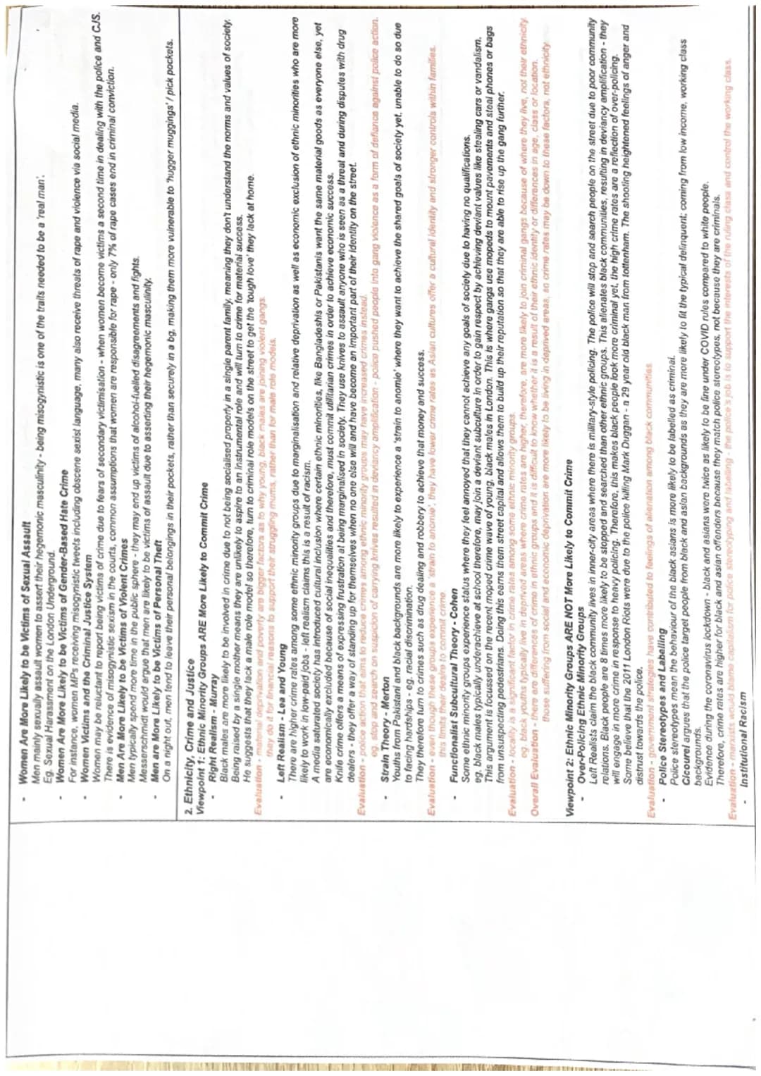 Crime and Deviance - Thematic Revision Doc
Crime, deviance, social order and social
control:
1. Functionalist Theory, Strain Theory
Subcultu
