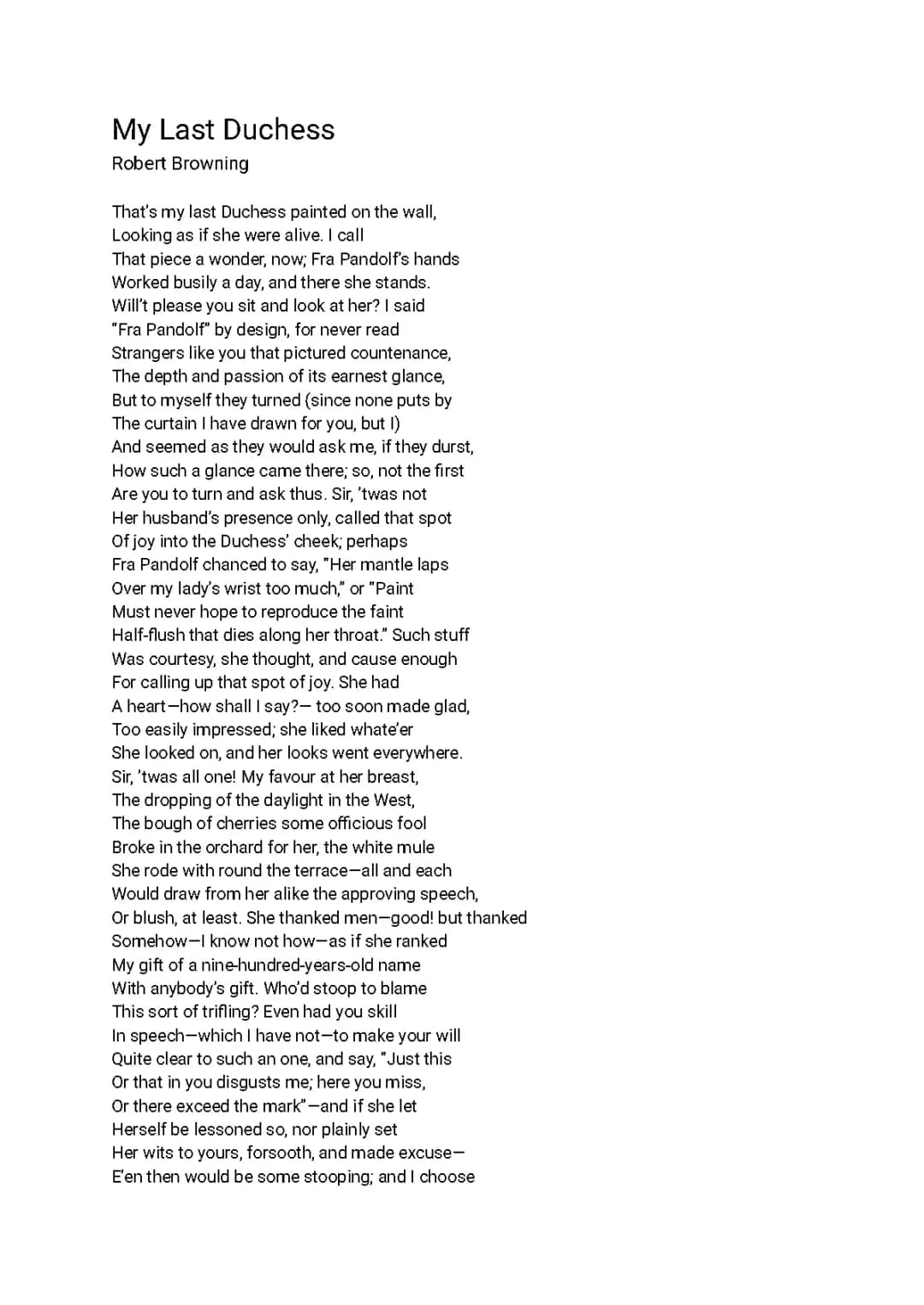 My Last Duchess Poem - Line by Line Summary & PDF | GCSE English Notes