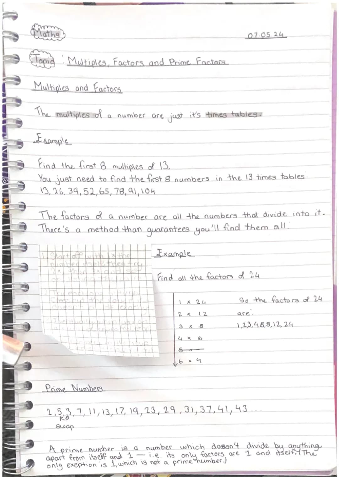 Maths
07.05.24
Topic
Multiples, Factors and Prime Factors.
Multiples and Factors
The
multiples of
a number are just it's times tables.
Esamp