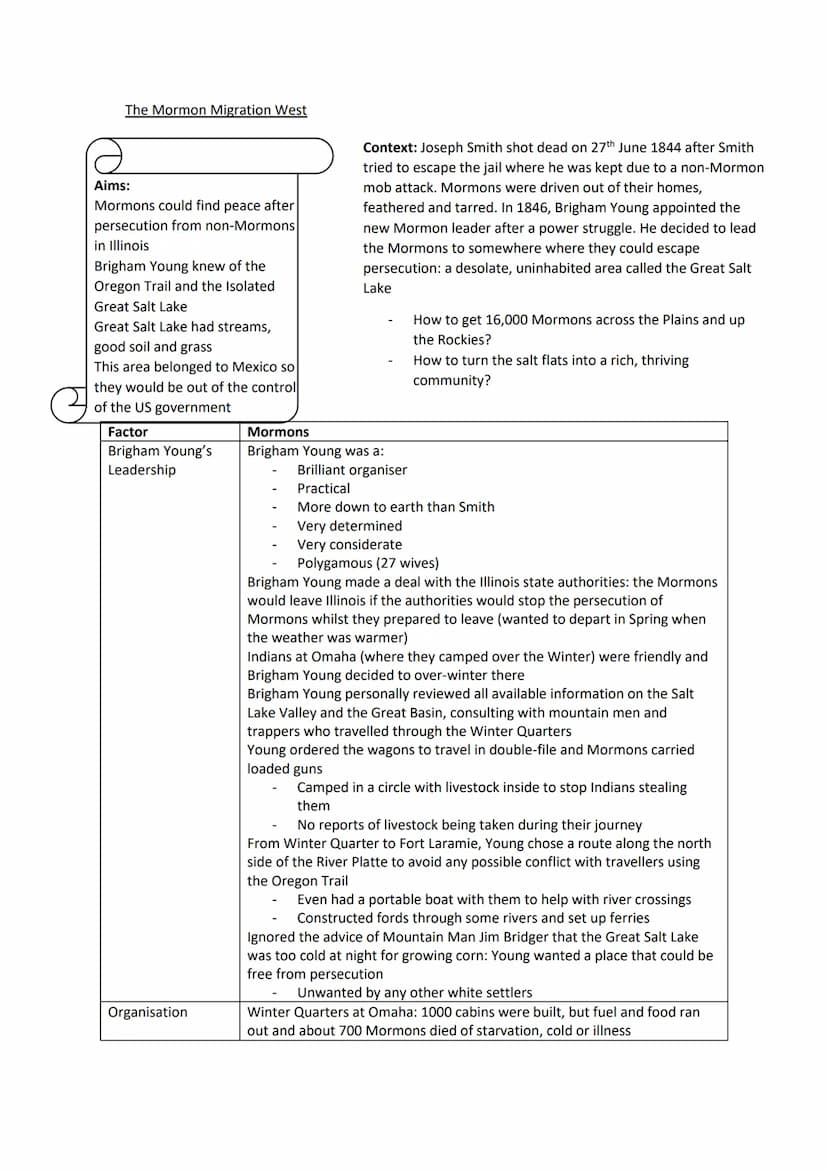 Factors encouraging migration West
The Mormons (the Church of Jesus Christ of the Latter-Day Saints)
GCSE History Revision
Economic
Persecut
