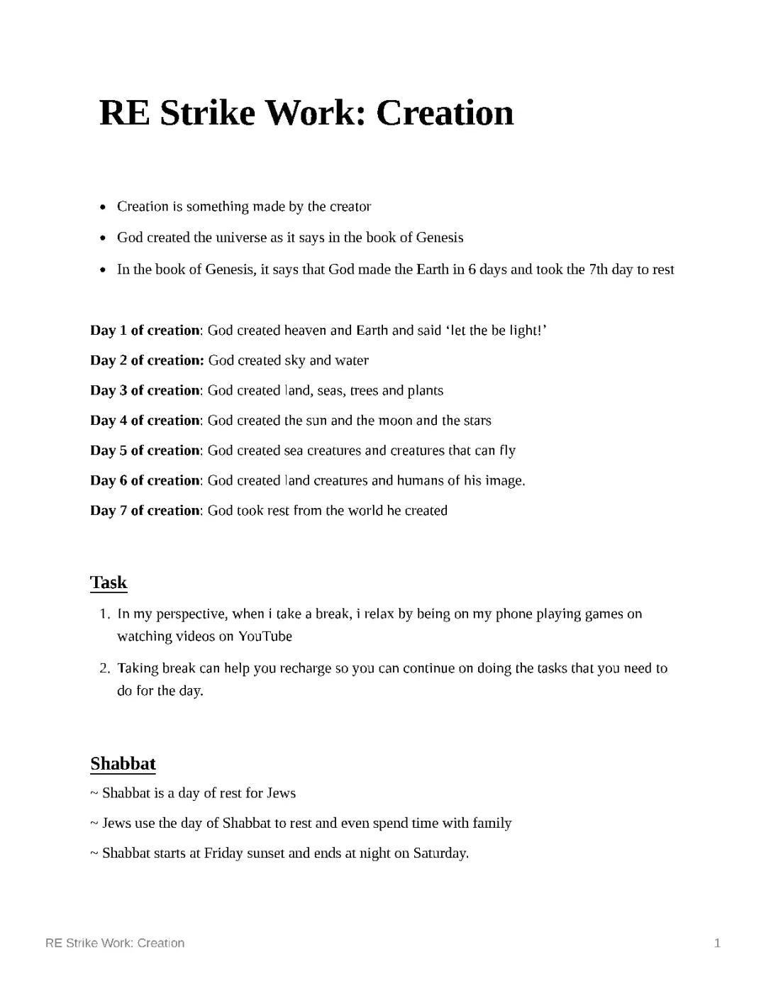Creation Revision Note