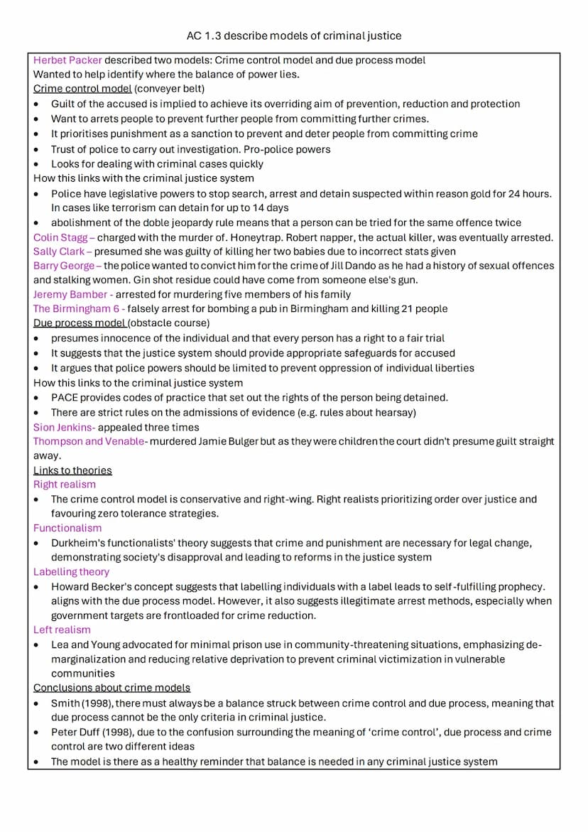 Unit 4: crime and Punishment
AC1.1 describe process used for law making
AC1.2: describe the organisations of the criminal justice system in 