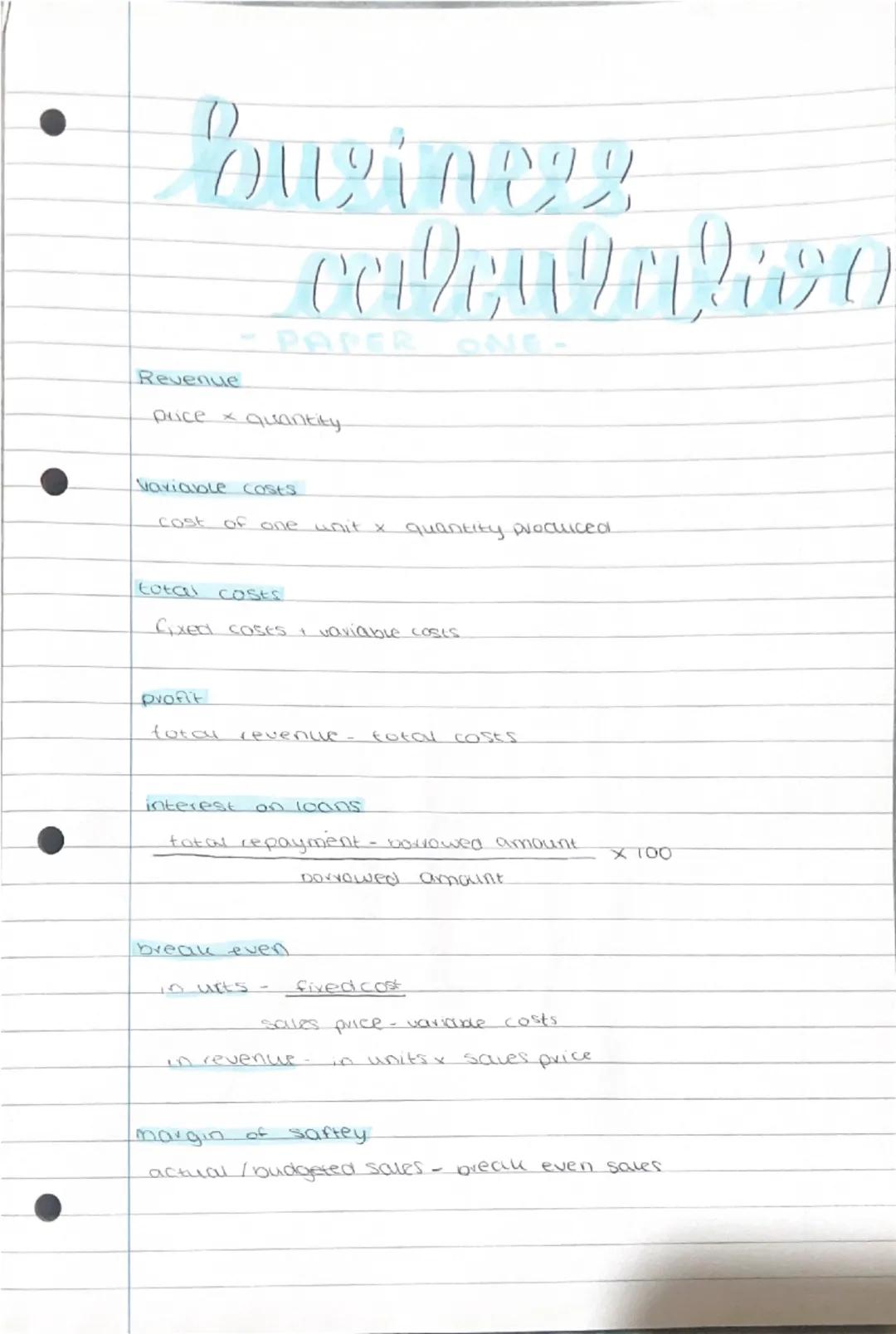 edexcel business gcse paper 1 calculations