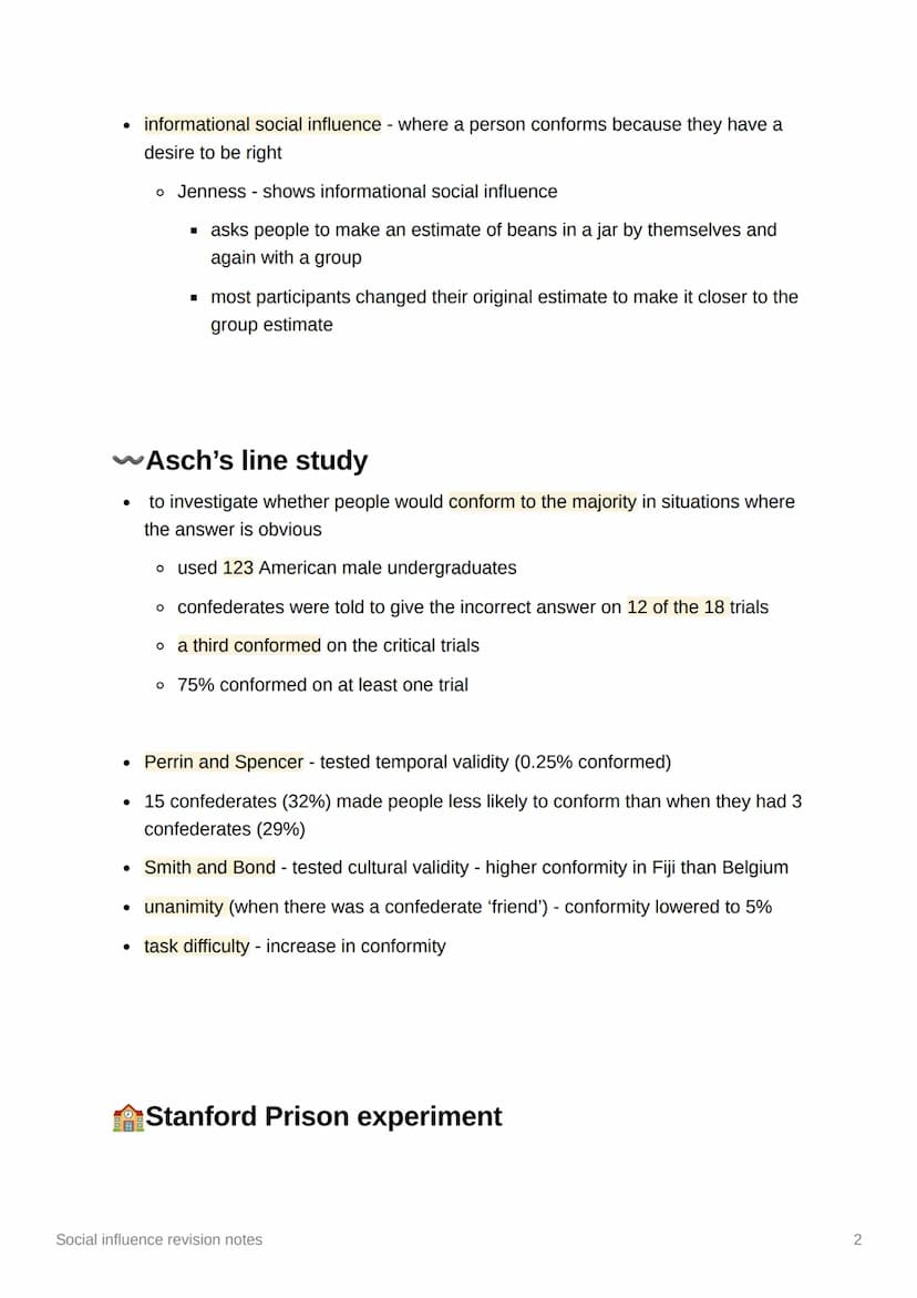Social influence revision notes
!? Types of conformity
conformity - when someone changes their attitude or behaviour due to group
pressure
●