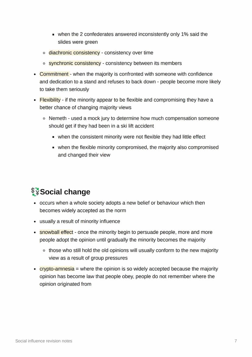 Social influence revision notes
!? Types of conformity
conformity - when someone changes their attitude or behaviour due to group
pressure
●