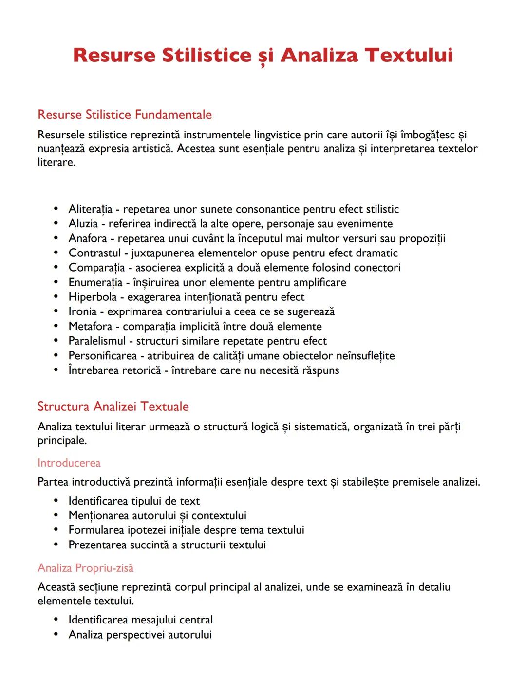 # Resurse Stilistice și Analiza Textului

Resurse Stilistice Fundamentale

Resursele stilistice reprezintă instrumentele lingvistice prin ca
