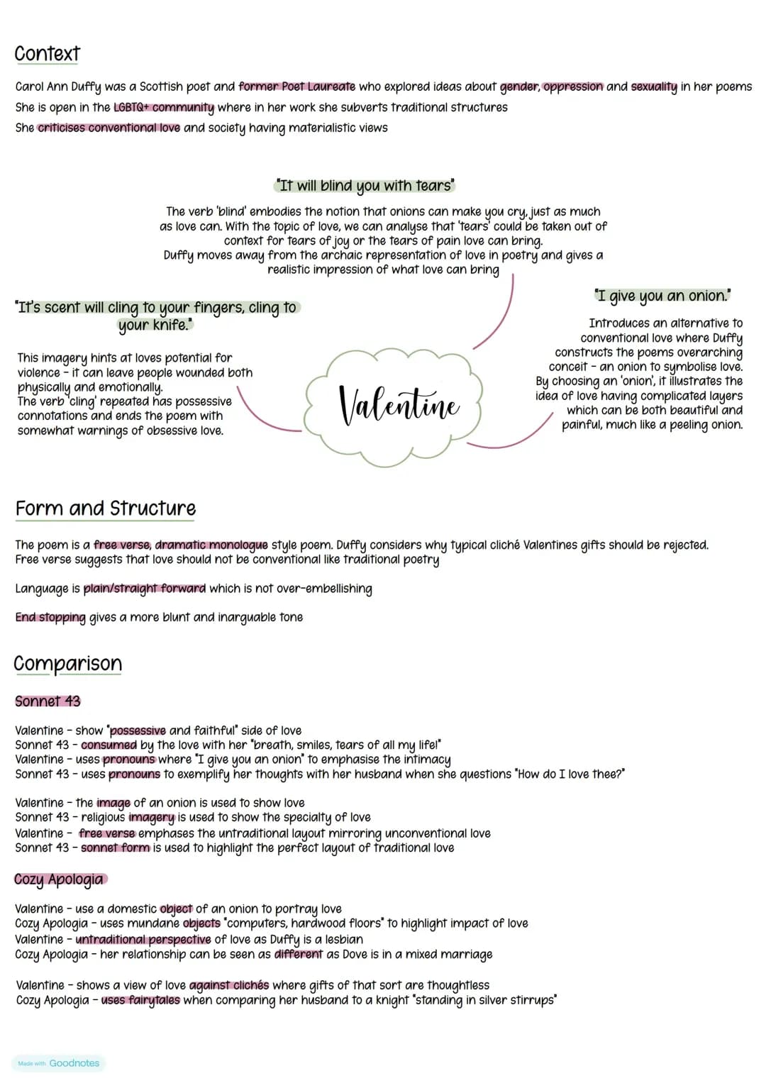 English: Valentine Key Quotes, Form and Structure 