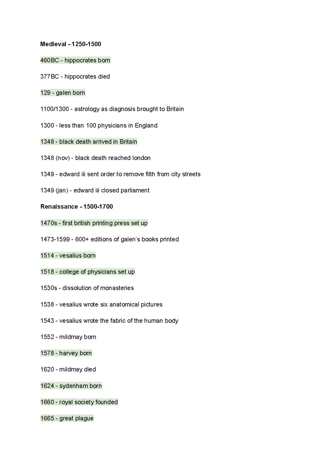GCSE History Medicine Through Time Timeline: Edexcel PDF, Quizlet, and Revision Notes