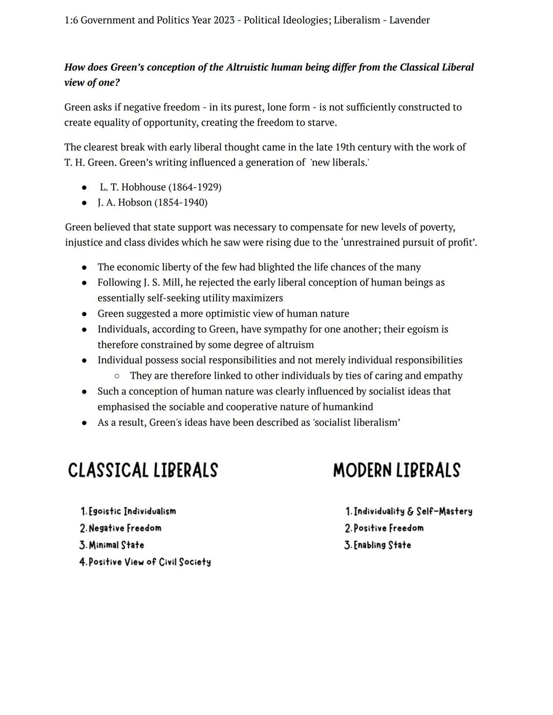 1:6 Government and Politics Year 2023 - Political Ideologies; Liberalism - Lavender
Queen Elizabeth's Grammar School.
Wednesday 21st June, 1