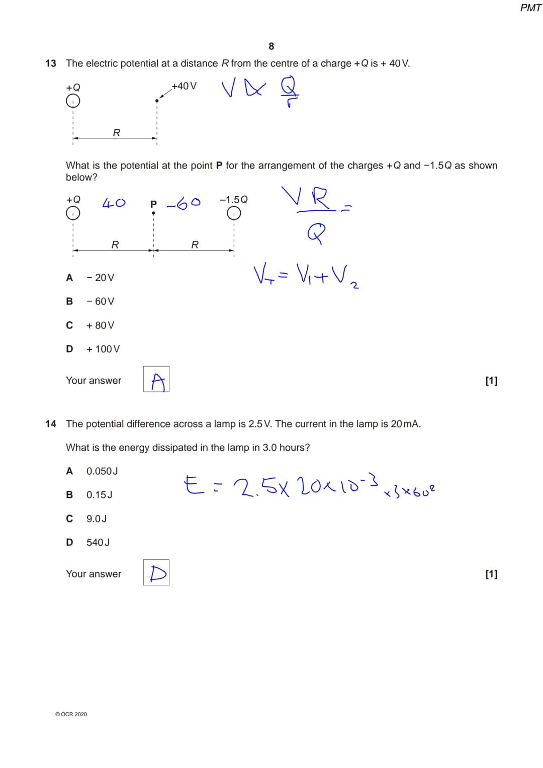 *82550 66181*
OCR
Oxford Cambridge and RSA
Thursday 15 October 2020 - Morning
A Level Physics A
H556/02 Exploring physics
Time allowed: 2 ho