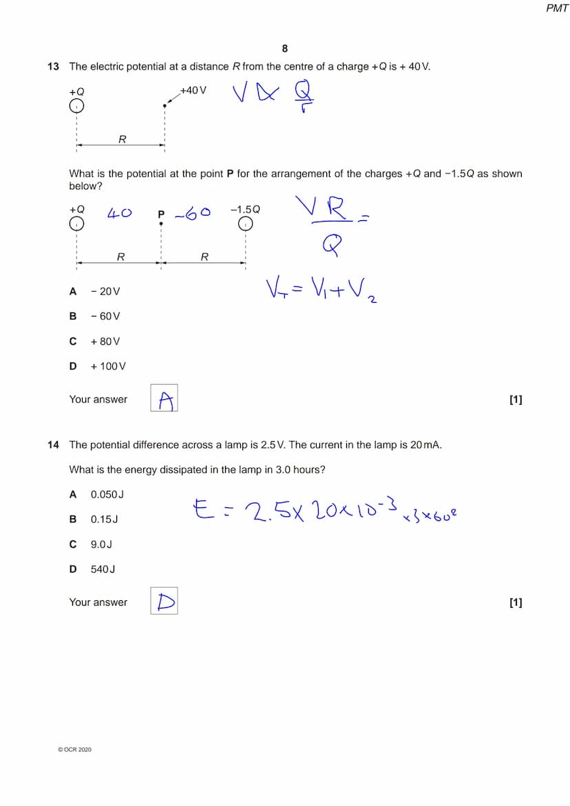 *82550 66181*
OCR
Oxford Cambridge and RSA
Thursday 15 October 2020 - Morning
A Level Physics A
H556/02 Exploring physics
Time allowed: 2 ho
