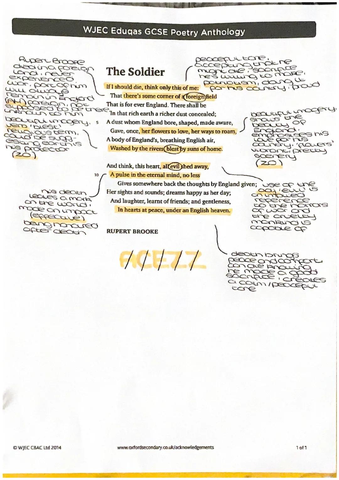 WJEC Eduqas GCSE Poetry Anthology
Rupert Brooke
died in a foreign
Landlinever
experienced
war, part of him
will always
remain in England
(AM