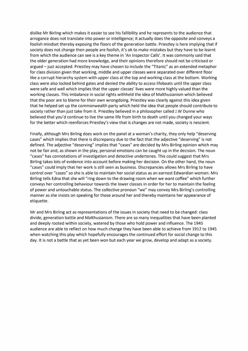 How does Priestley present Mr and Mrs Birling as representations for the need of social
change?
[30 marks]
Priestley acted as one of many ca