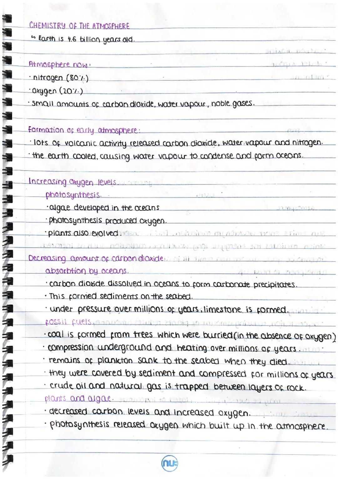 CHEMISTRY OF THE ATMOSPHERE
- Earth is 4.6 billion years old.

Atmosphere now.
- nitrogen (80%)
Oxygen (20%)
small amounts of carbon dioxide