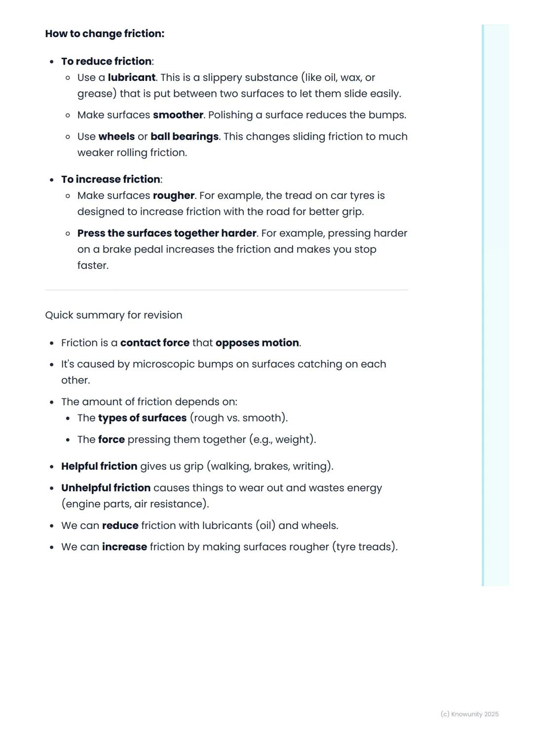 # Friction

What is friction?

Friction is a force that happens when two surfaces rub against each
other. It always tries to stop things fro