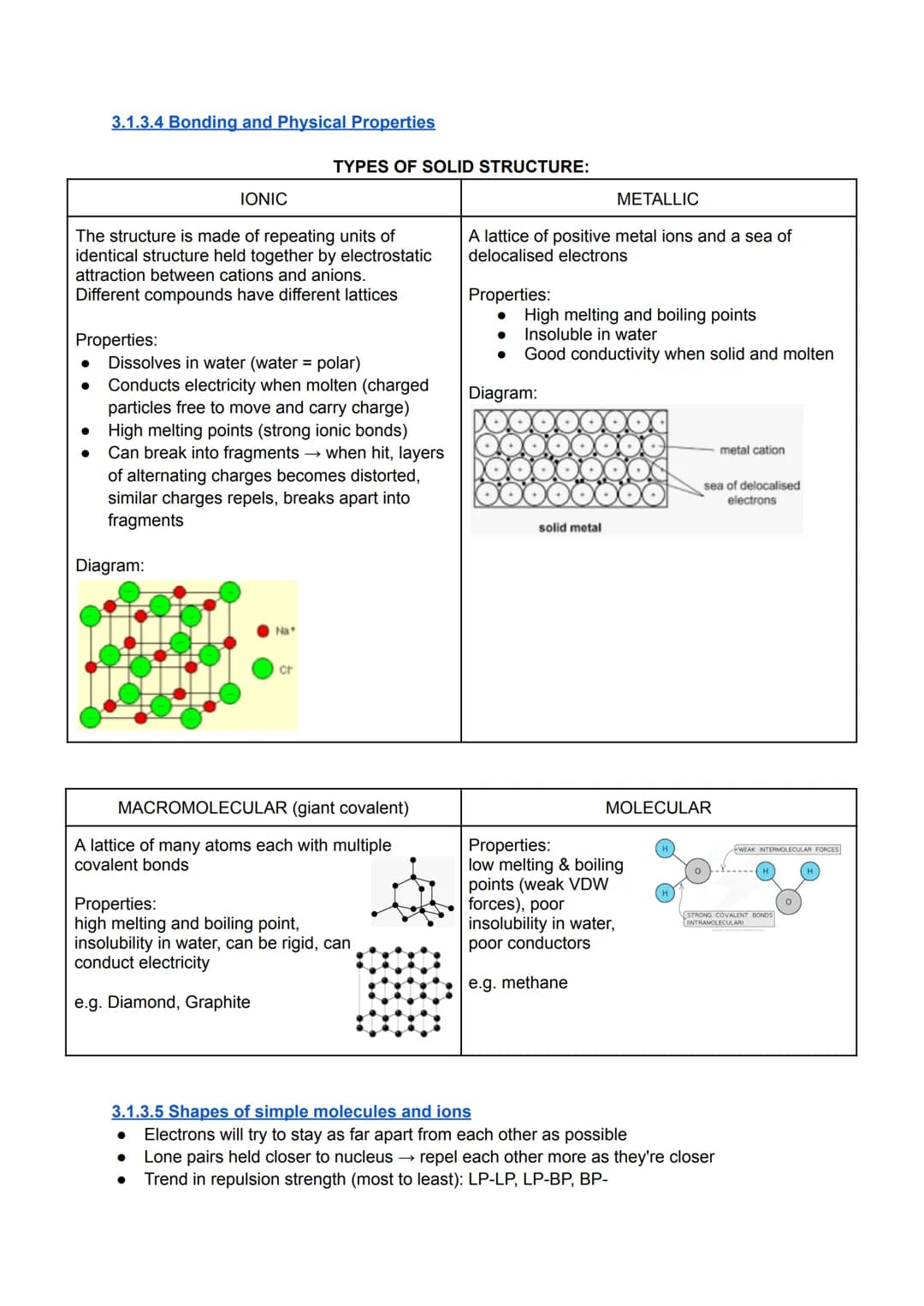 3.1.3.1 lonic Bonding
lonic Bonds:
● Metals & Non-Metals
Ionic Bonds ⇒ The electrostatic attraction between the oppositely charged ions → ve