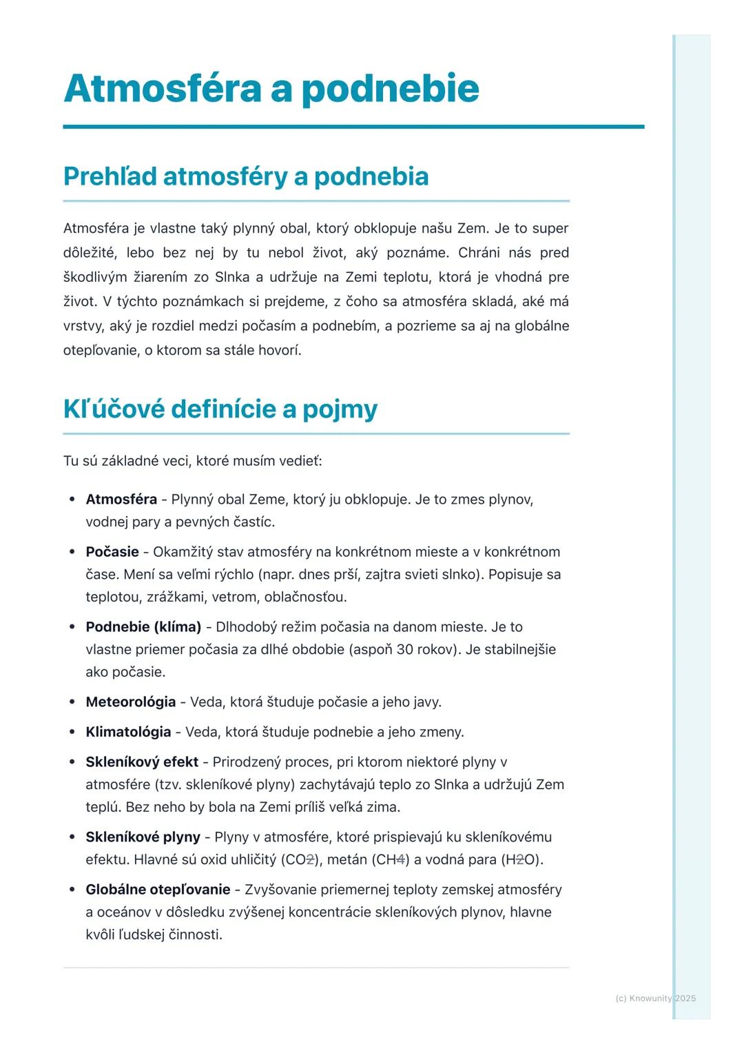 # Atmosféra a podnebie

## Prehľad atmosféry a podnebia

Atmosféra je vlastne taký plynný obal, ktorý obklopuje našu Zem. Je to super
dôleži