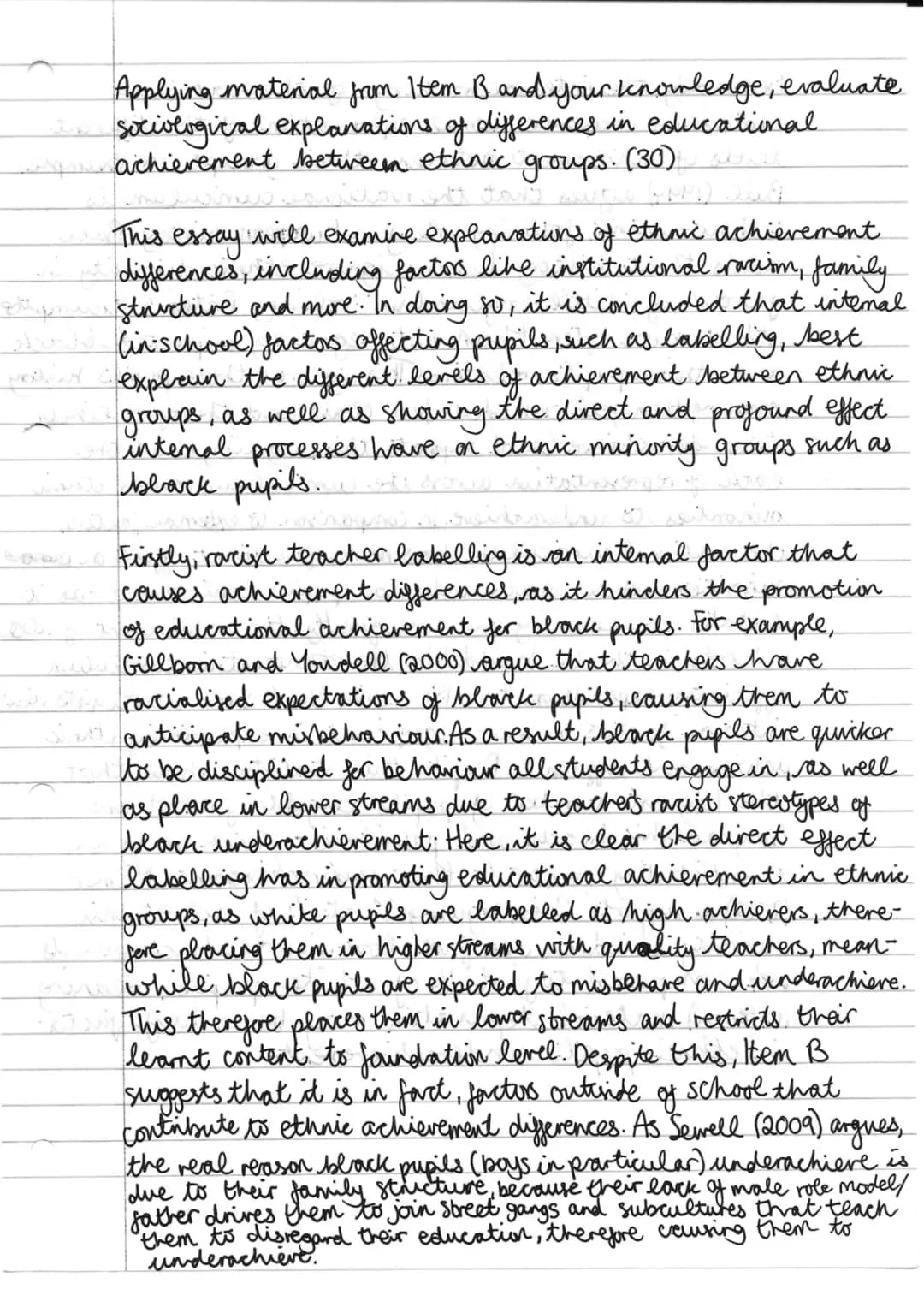 Ethnic Differences in Educational Achievement - Sociology A-Level 30 Marker