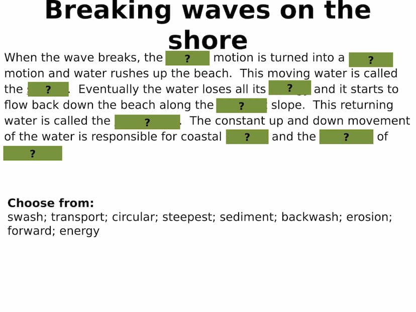 How do processes
contribute to the
development of
distinctive coastal
landscapes in the UK?
Waves Wave generation
Wave action shapes our coa
