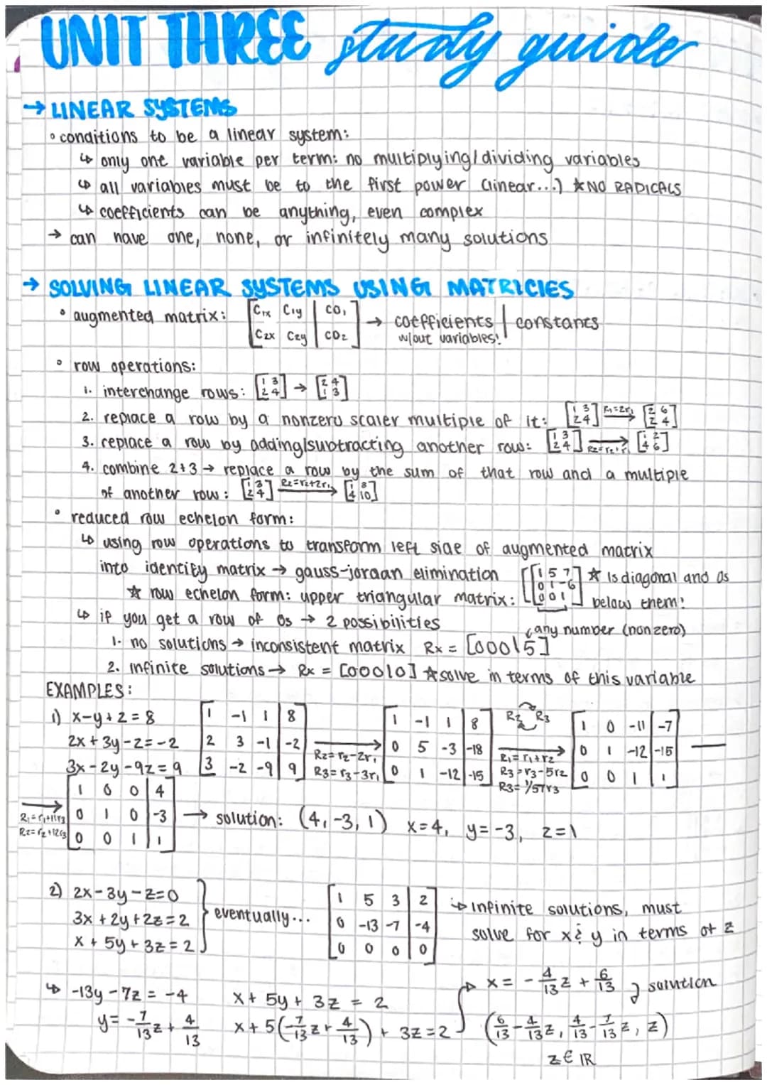# unit THREE study guide

→MATRIX BASICS

• dimensions: rows x columns

• ποτατίοη: Α=

$ \begin{bmatrix} a_{11} & a_{12} & a_{13} \\ a_{21}