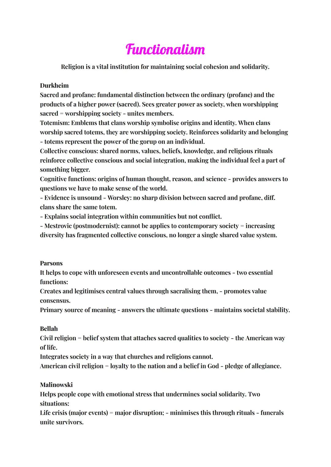 Belies in Society - Functionalism