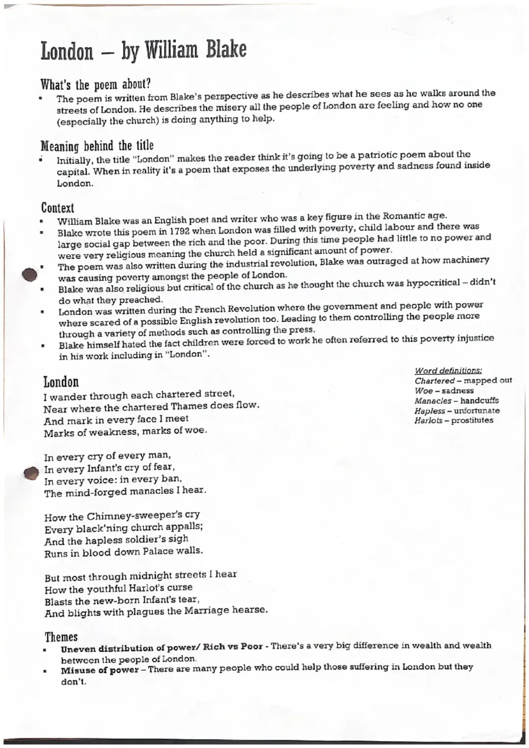 POWER AND CONFLICT POETRY: London by William Blake full analysis