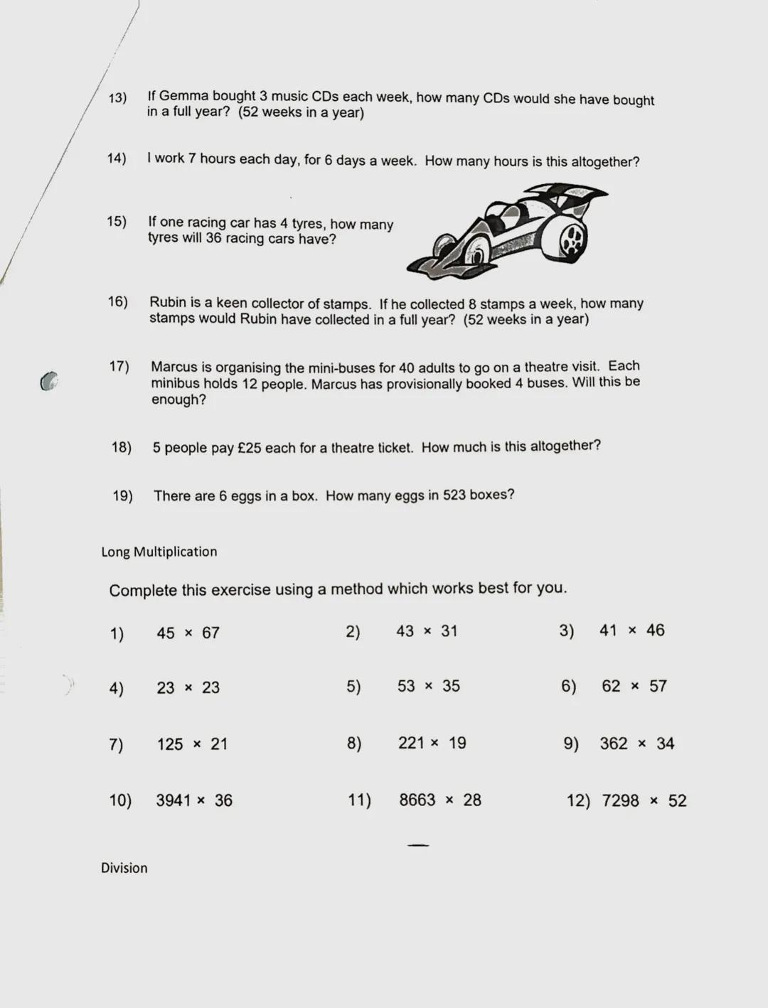Long Multiplication Questions