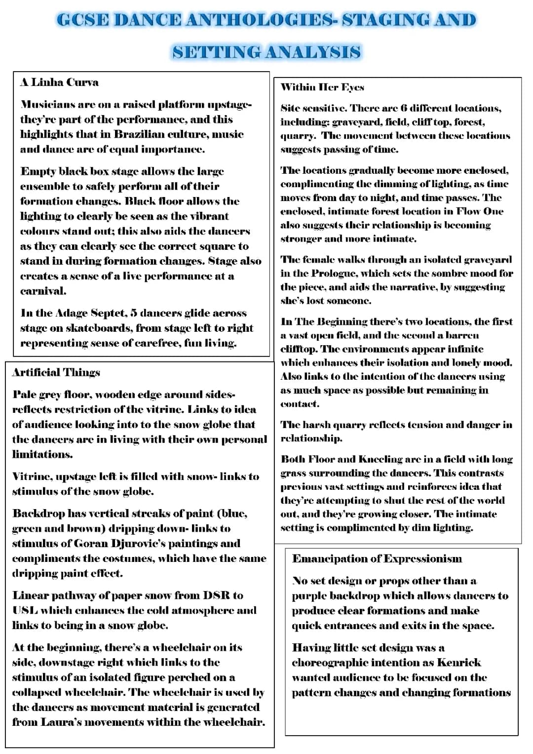 GCSE Dance Anthology Staging & Setting Guide: Easy Revision for AQA Dance