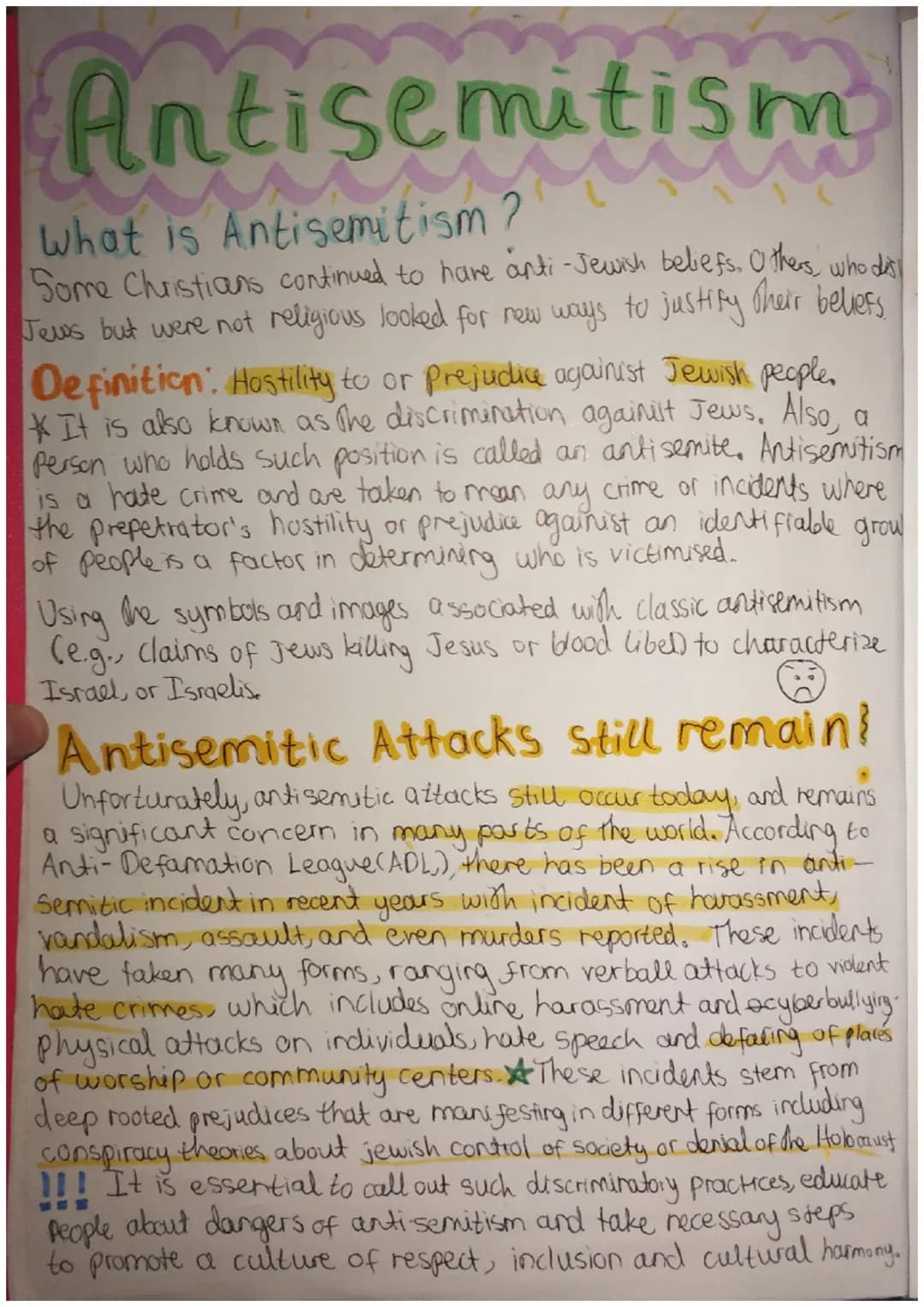 Antisemitism
What is Antisemitism?
Some Christians continued to have anti-Jewish beliefs. Others, who disl
Jeres but were not religious look