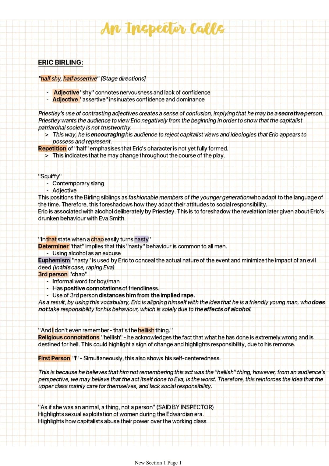AN INSPECTOR CALLS - ERIC BIRLING QUOTES AND ANALYSIS