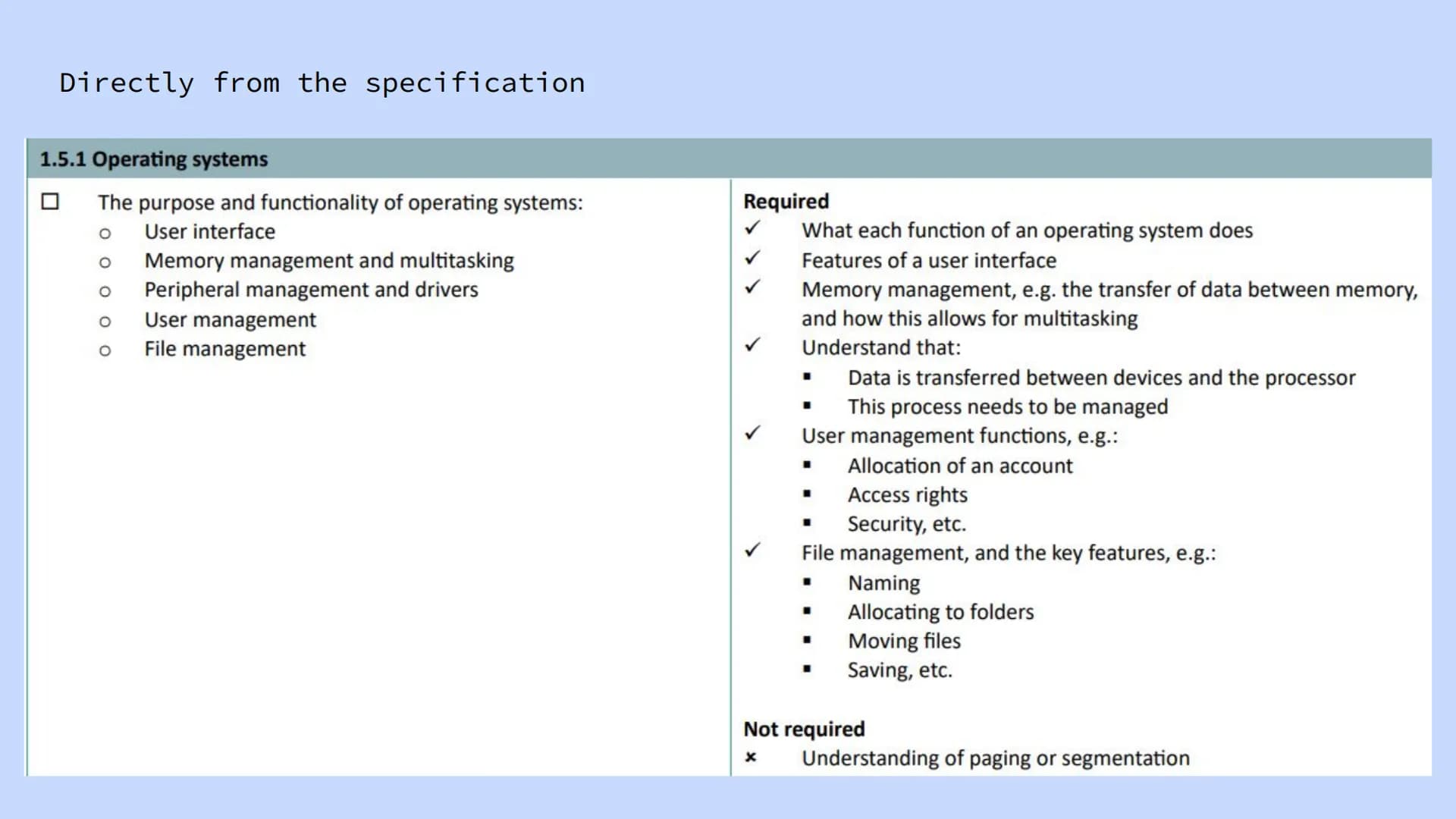 OCR GCSE J277 1.5
Summary: Systems Software Checklist
1.5
Purpose & Functionality of
Operating Systems
Purpose & Functionality of
Utility So