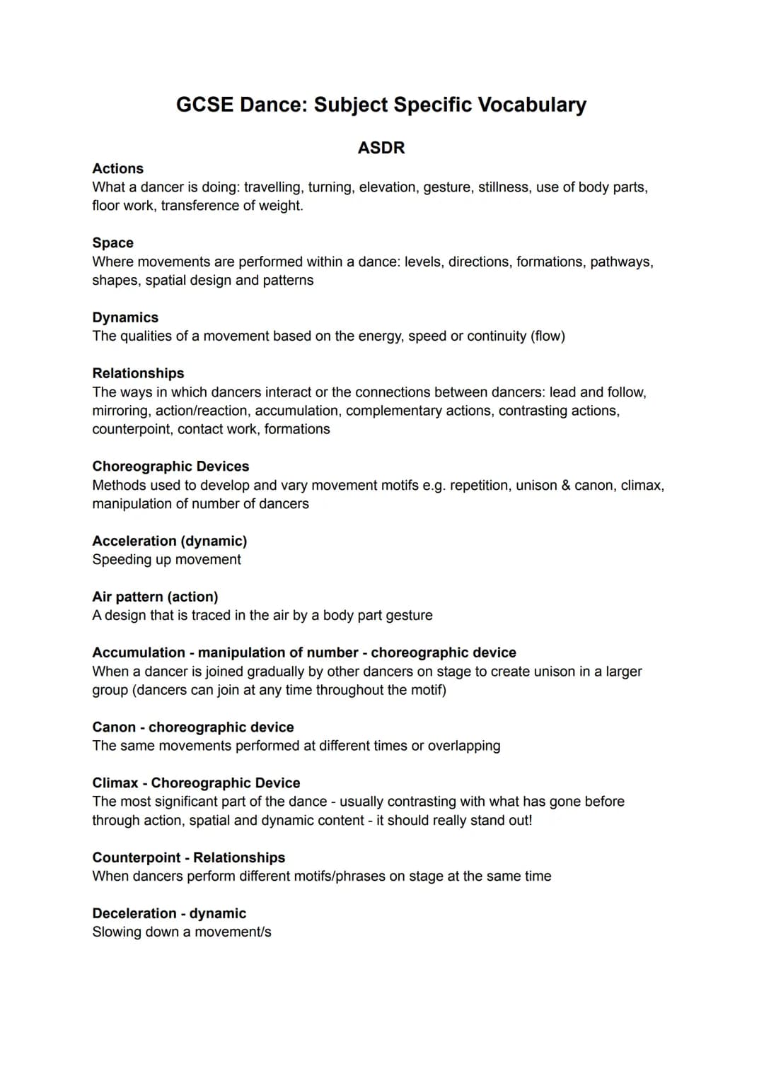 AQA GCSE Dance Vocabulary List PDF: Your Guide to Dance Skills and Definitions