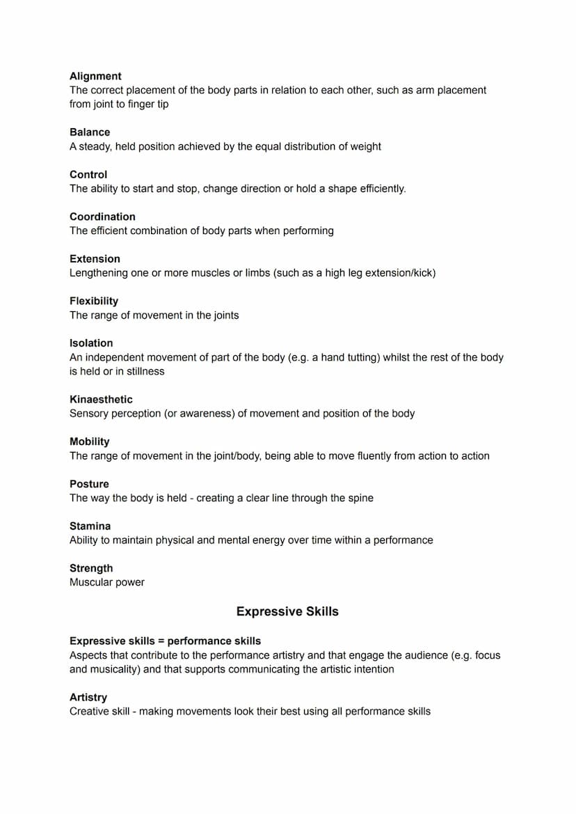 GCSE Dance: Subject Specific Vocabulary
Actions
What a dancer is doing: travelling, turning, elevation, gesture, stillness, use of body part